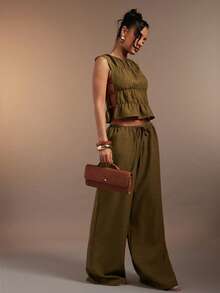 Hauture Women's Sexy Casual Sleeveless Tank Top With Side Cut Out Beaded Detail - Army Green - View 4