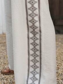 Manfinity RSRT Men's Vacation Drawstring Waist Geometric Print Wide Leg Pants - Khaki - View 3