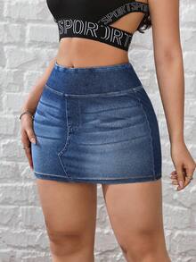 Flexra 女士时尚性感迷你牛仔裙，夏季 - 深色水洗藍 - 查看 7