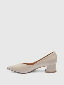 CUCCOO BIZCHIC Women's Apricot Matte Minimalist Classic Pointed Toe Office/Commute Business Chunky Heel Pumps - Apricot - View 10