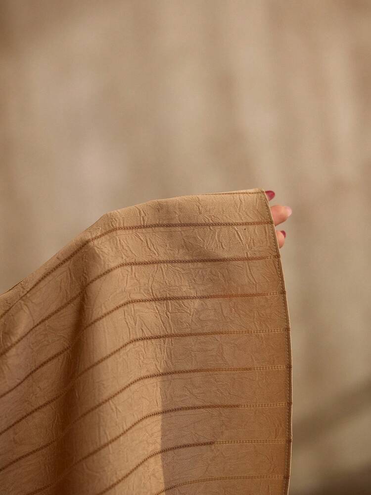 METAL BUCKLE DECOR LONG SLEEVE SATIN HOLLOW STRIPED SHIRT, FASHIONABLE FOR COMMUTING, VINTAGE STYLE