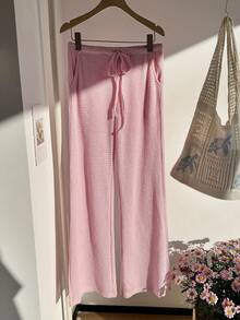 Comfortcana Women's Summer Knit Striped Pink Pants - Pink - View 5