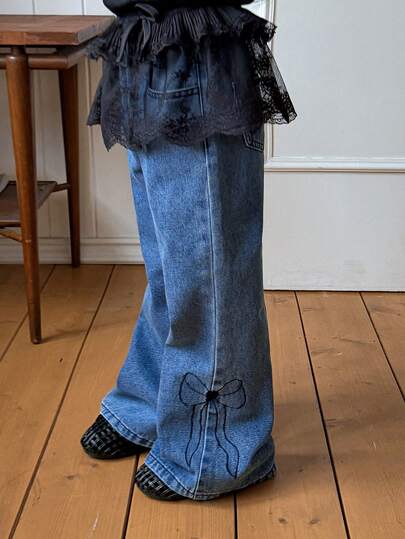 DAZY Young Girl' Bow Embroidered Flare Leg Denim Pants