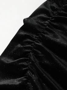 Franclia 女士优雅丝绒亮面时尚修身褶皱无袖高领迷你连衣裙 - 黑色 - 查看 5