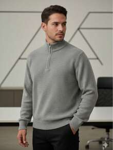 Jersey de punto acanalado con cierre para hombre | Estilo Casual - Gris - Ver 6