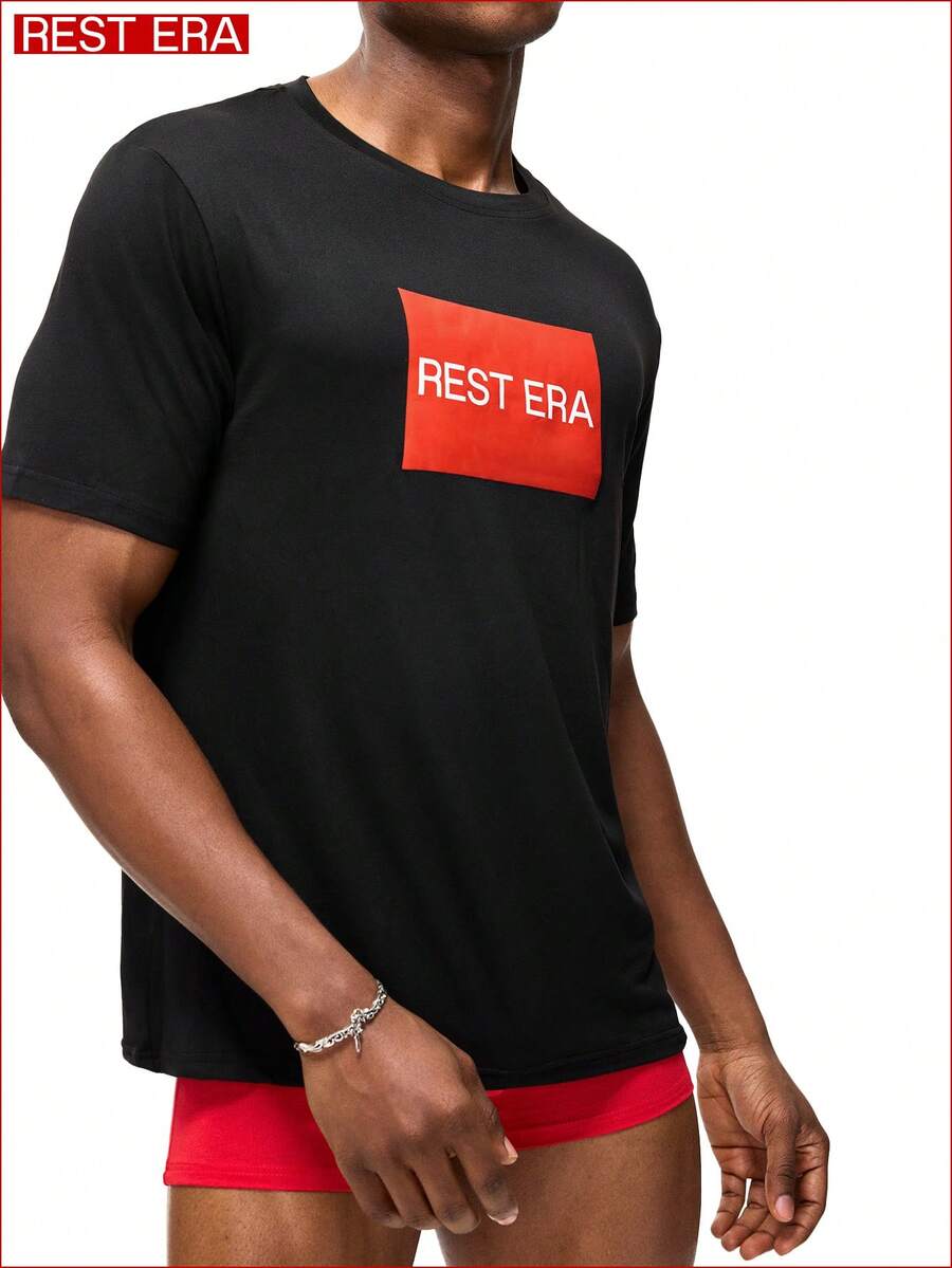 SHEIN 1pc Men's Black Short Sleeve Casual Undershirt, Summer - Black - View 1