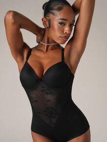 SHEIN BAE Sexy Lace Patchwork Comfort Cup Jumpsuit - Black - View 8