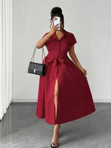 Maweii Vestido camisa vermelho sexy sem mangas para mulheres plus size - Vermelho - Ver 1