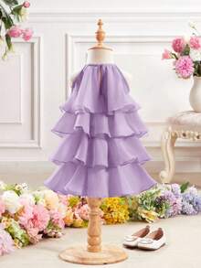 Babygirl Elegant Purple Organza Summer Dress - Purple - View 2