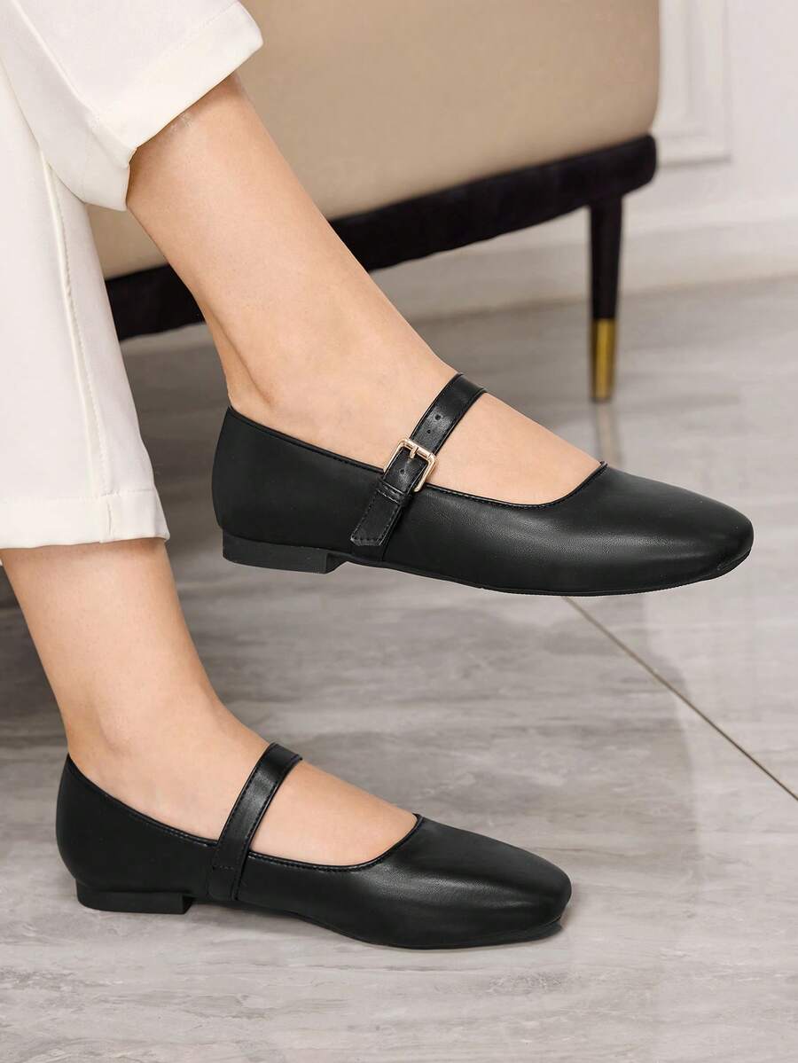 Women's Casual Buckle Design Ballet Shoes For Daily Wear Valentine's Day - Black - View 1