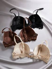 EmpressEnvy 3pack Contrast Lace Super Push Up Microfiber T-shirt Bra Set - Multicolor - View 2