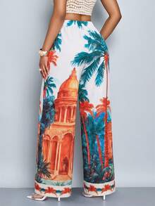 SOLERSUN Sexy And Elegant Beach Vacation Trousers, Coconut Tree Art Vacation Floral Casual Women's Spring And Summer Tropical Luargla Tropical Vacation Woman Clothes Beach 2 Piece Set - Green - View 2