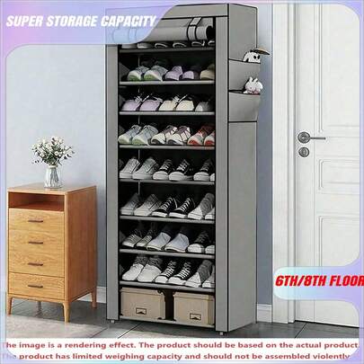 SHEIN 1 Giá để giày nhiều tầng 6/8/10 lớp có nắp chống bụi - Dễ lắp ráp, lưu trữ di động, phù hợp với 27-35 đôi giày thể thao, giày cao gót và bốt - Lý tưởng cho lối vào