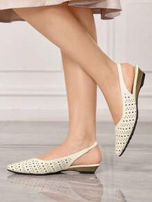 Sleekvia Women's Lightweight Hollow-Out Breathable Pointed Toe Low Heel Shoes, Elegant Minimalist Apricot Color Slip-On Shoes For Commuting, Office, Shopping, Afternoon Tea, Travel, Versatile Daily Wear - Apricot - View 5