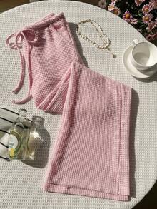 Comfortcana Women's Summer Knit Striped Pink Pants - Pink - View 3