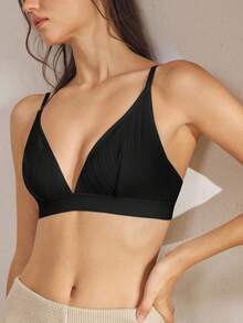 Ocili Áo ngực dệt kim cotton thoải mái dành cho nữ - màu đen - Xem 7