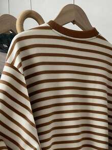 SHEIN 女士休闲条纹套头卫衣，时尚百搭，适合户外穿着、街头摄影、返校季、教师节等场合，常规圆领卫衣 - 彩色 - 查看 6