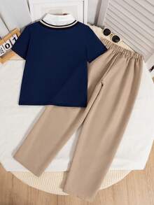 2件套/套 青少年男童绅士风二合一Polo衫和休闲长裤套装 - 彩色 - 查看 2