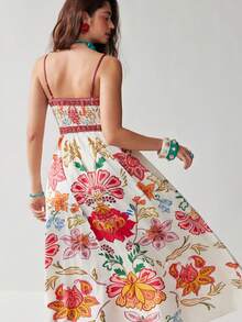 Soleia 女式波西米亚印花细肩带连衣裙，休闲海滩度假 - 彩色 - 查看 5