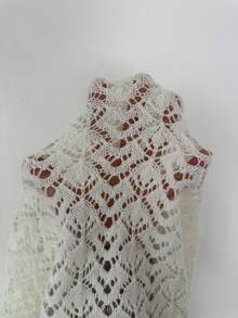 SHEIN Raffinéa Women's Elegant Flare Sleeve Hollow Out Knit Sweater And Fish Tail Hem Skirt 2 Pieces Set, Autumn - White - View 7