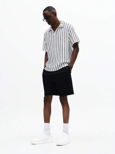 SUMWON Striped Short Sleeve Polo Shirt And Casual Shorts Two Piece Summer Matching Set