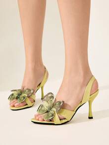 CUCCOO CHICEST 女士优雅蝴蝶装饰高跟凉鞋 - 芥末黃 - 查看 8