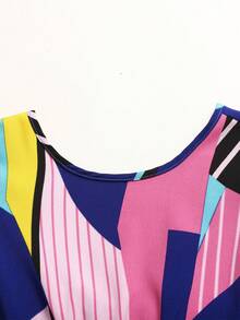 SHEIN Tween Girl Vacation Geometric Striped Print Cap Sleeve Backless Bow Jumpsuit - Multicolor - View 4