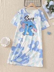1 chiếc áo ngủ tay ngắn in chữ cho bé gái tuổi teen - Màu xanh lam - Xem 6