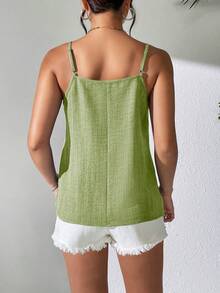 Balvessa Women's Solid Color Pleated Casual Versatile Summer Camisole - Lime Green - View 2