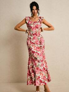 Poéselle Women's Floral Print Ruffle Hem Backless Fitted Dress - Multicolor - View 5