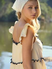 WESTFADE 女士象牙色中长连衣裙，黑色滚边 - 黃色 - 查看 2