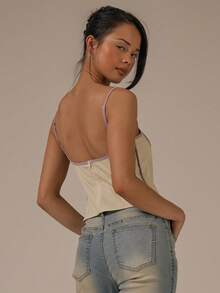 MUSERA Contrast Binding Fitted Strappy Top Spring Summer Cute Cosy Cottage Core Spring Dew - Light Yellow - View 4