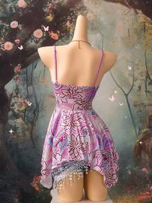 EgrlEra Áo hai dây nữ kiểu dáng Y2K thời thượng, in hoa, ôm sát, thoải mái, vạt áo bất đối xứng, thích hợp cho kỳ nghỉ, bãi biển, lễ hội âm nhạc. - Hồng - Xem 2