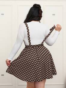 CovetEZ 大码浪漫棕色波点吊带A字连衣裙，秋冬款 - 棕色 - 查看 2