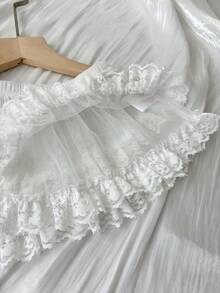 DAZY Falda mini de cintura elástica con contraste de encaje y malla, estilo casual de verano para adolescentes - Blanco - Ver 6