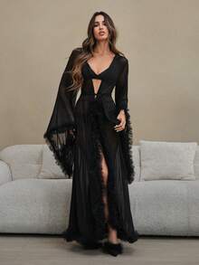 女式睡袍 - 黑色 - 查看 6