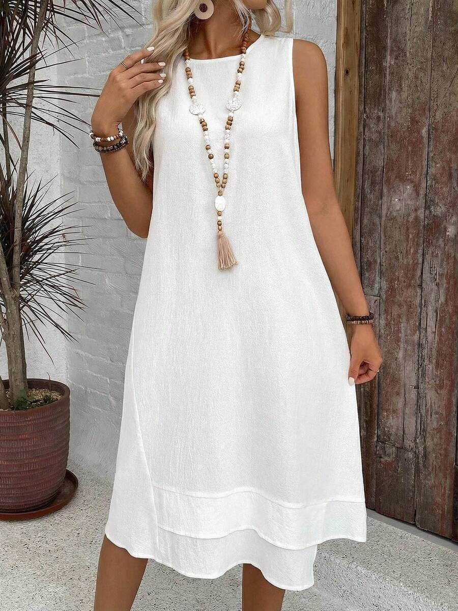 EMERY ROSE Đầm hè dáng chữ A cổ tròn màu trơn, kiểu dáng thường ngày, dành cho nữ. - Nhiều màu - Xem 1