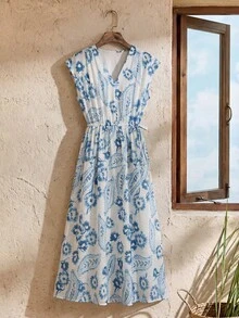 Rusticease 女士时尚扎染印花衬衫裙，春秋季长款女装套装长款衬衫裙休闲连衣裙女士长袖连衣裙 - 彩色 - 查看 3