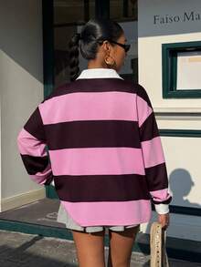 Muchica Áo thun dệt kim kẻ sọc kiểu dáng thường ngày dành cho nữ, phong cách sinh viên. - Nhiều màu - Xem 2