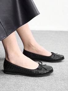 CUCCOO BIZCHIC Women's Casual Versatile Minimalist Bow Decor Flat Loafers For Christmas Valentine's Day - Black plaid - View 4