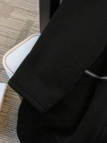 SHEIN Clasi 大码女式休闲时尚街头水钻字母图案拉链连帽外套，春秋季 - 黑色 - 查看 4