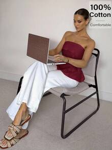 Siren Gaze Áo ống bằng vải lanh-cotton: Trang phục công sở phong cách Bohemian tôn dáng | Bộ sưu tập mới mùa hè của Old Money Elegance | Phong cách chuyển tiếp từ ngày sang đêm & vẻ quyến rũ nơi công sở - Màu Đỏ Sâu - Xem 2