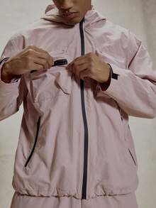 Musero Oversized Nylon Zip Through Funnel Neck Hood Jacket Large Cargo Style Pockets Tracksuit Co Ord Top Only Winter Essentials - Dusty Pink - View 6