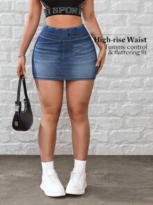 Flexra 女士时尚性感迷你牛仔裙，夏季 - 深色水洗藍 - 查看 4