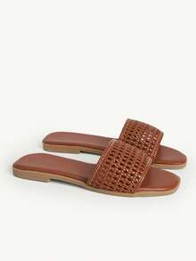 CUCCOO CHICEST Women's French Braided Open Toe Casual Beach Sandals For Summer Wedding Shoes Spring Shoes Bride Shoes - Brown - View 2