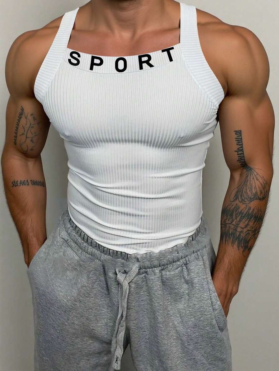 GymBeat Men's Sports Tank Top, Outdoor Running Workout Casual, Gym - White - View 1