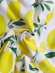 Sparklyn Đầm yếm mùa hè in hình chanh cho bé gái, đầm chữ A viền lá sen tươi mát, chất liệu nhẹ và thoáng khí in họa tiết chanh, thân thiện với da và thấm hút mồ hôi, thích hợp cho mặc hàng ngày vào mùa hè, đi nghỉ mát và các dịp khác. - Nhiều màu - Xem 5