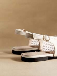 Rosivie 女士夏季休闲镂空平底凉鞋 - 米色 - 查看 4