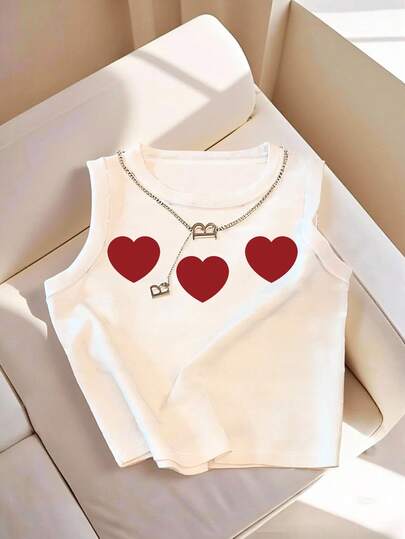 Resyla Women's White Valentine's Day Heart Graphic Casual Versatile Tank Top