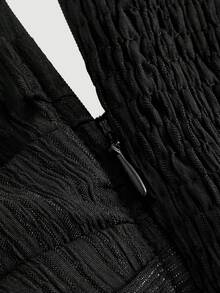 SHEIN MOD Plus Size Women's Long Ruffled Hem Wide Leg Jumpsuit - Black - View 4